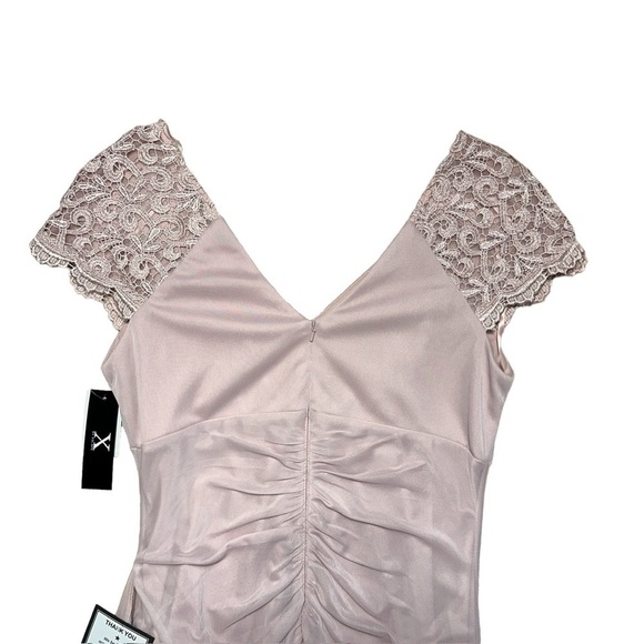 XScape Blush Lace Short Sleeve Embellished Formal Gown | U.S. Woman’s 10 - Picture 4 of 10